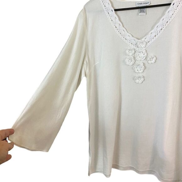Michele Michelle White Linen Blend Tunic Top Size XL - Picture 3 of 6